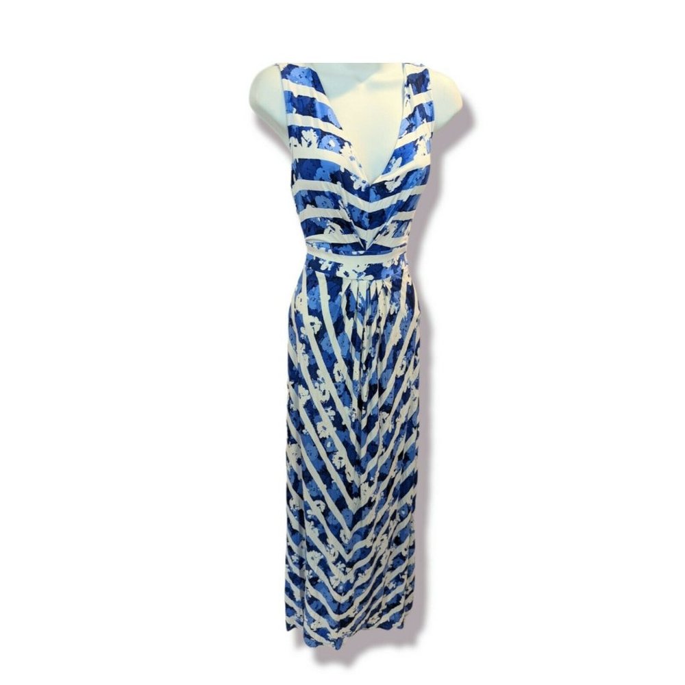 Ruby Rd. blue and White Sleeveless Stretch Maxi Dress Size S